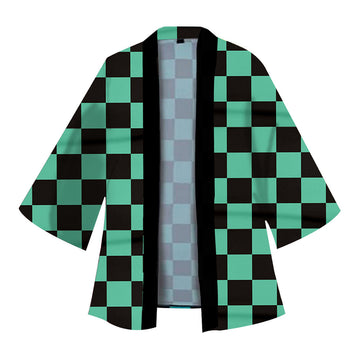 Anime Demon Slayer Guardianes de la Noche Kimono Kamado Tanjirou Halloween Cosplay Capa con Arete